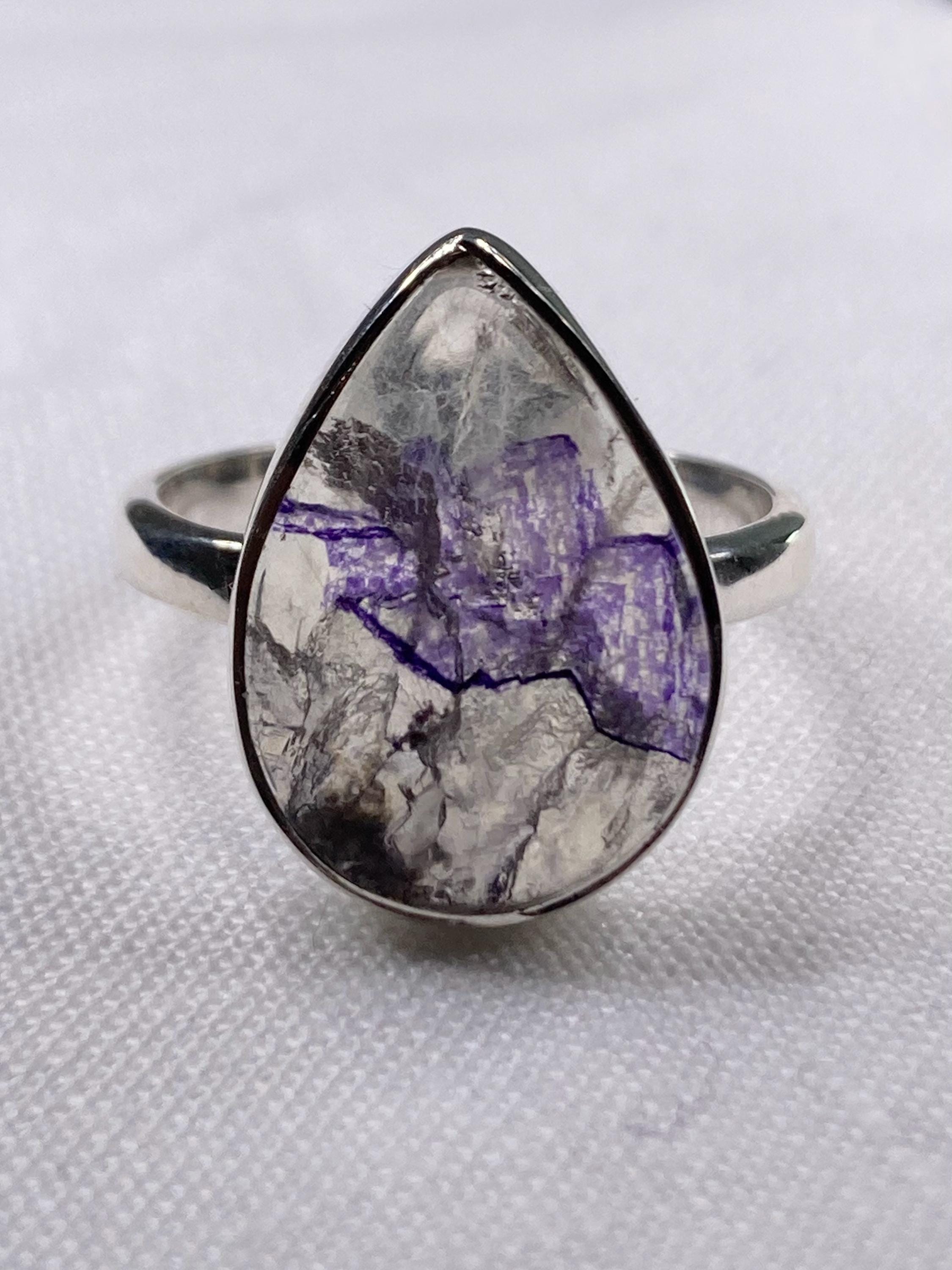 Blue John Silver Teardrop Ring - Extremely Rare