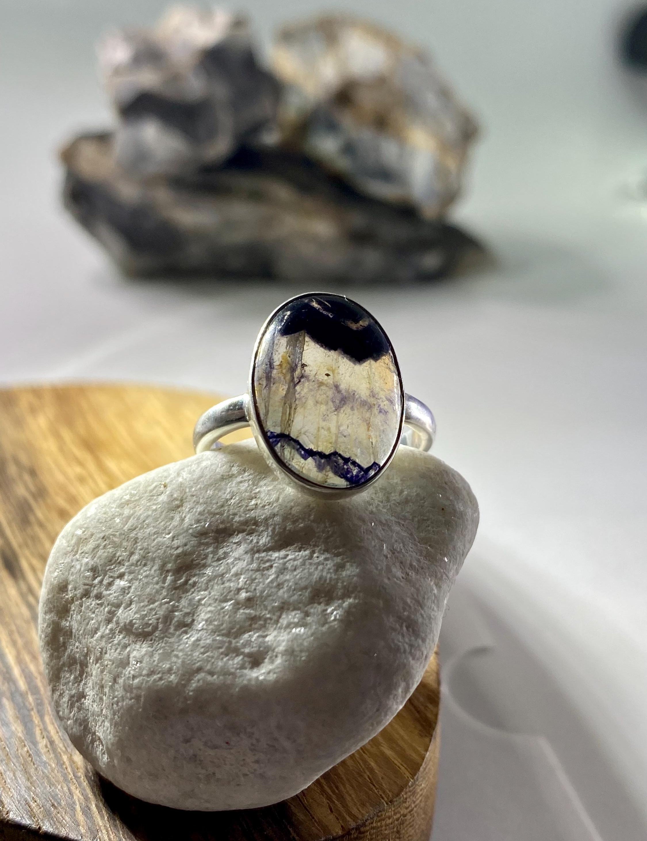 Blue John Silver Oval Ring - Extremely Rare