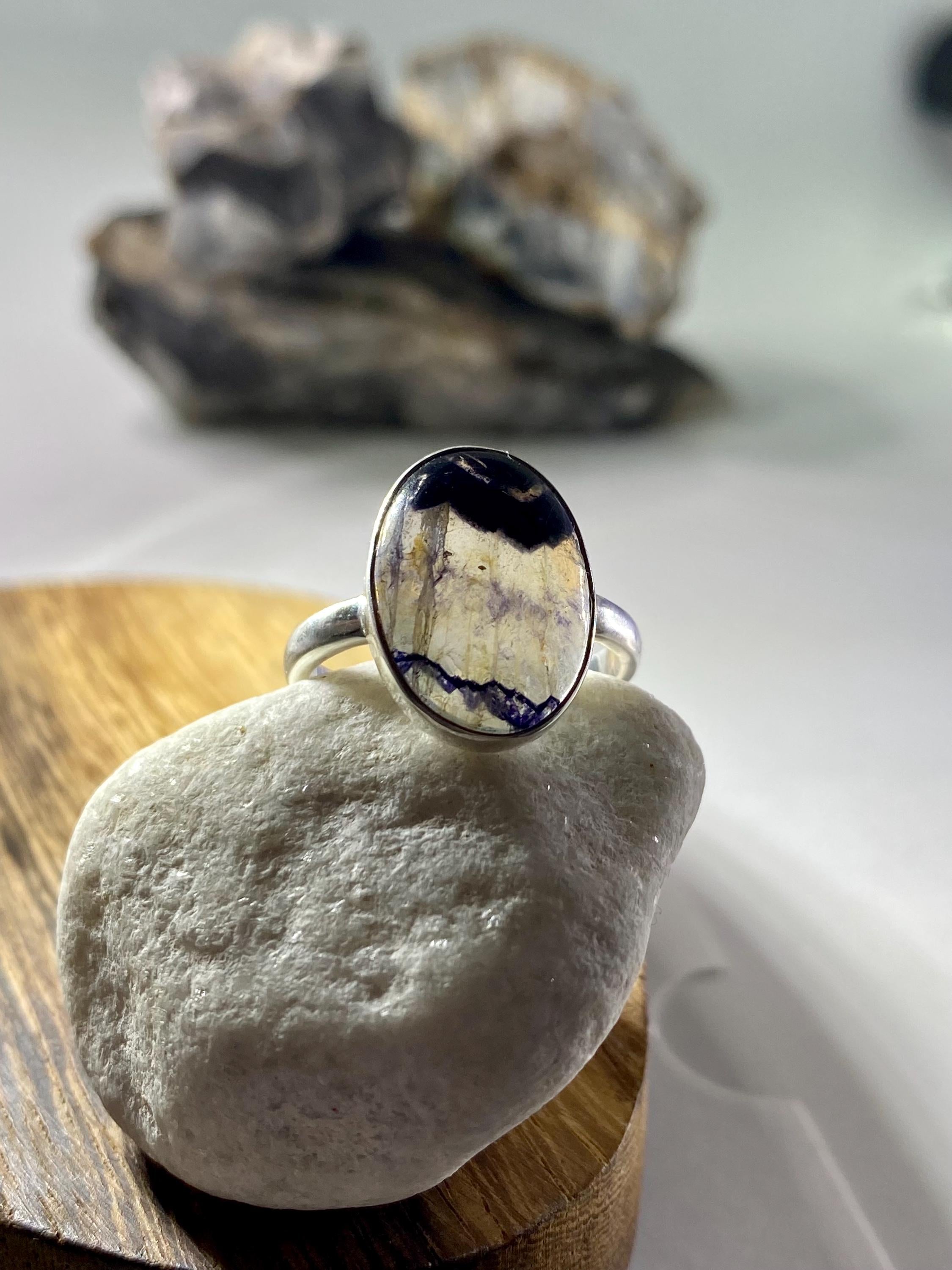 Blue John Silver Oval Ring - Extremely Rare