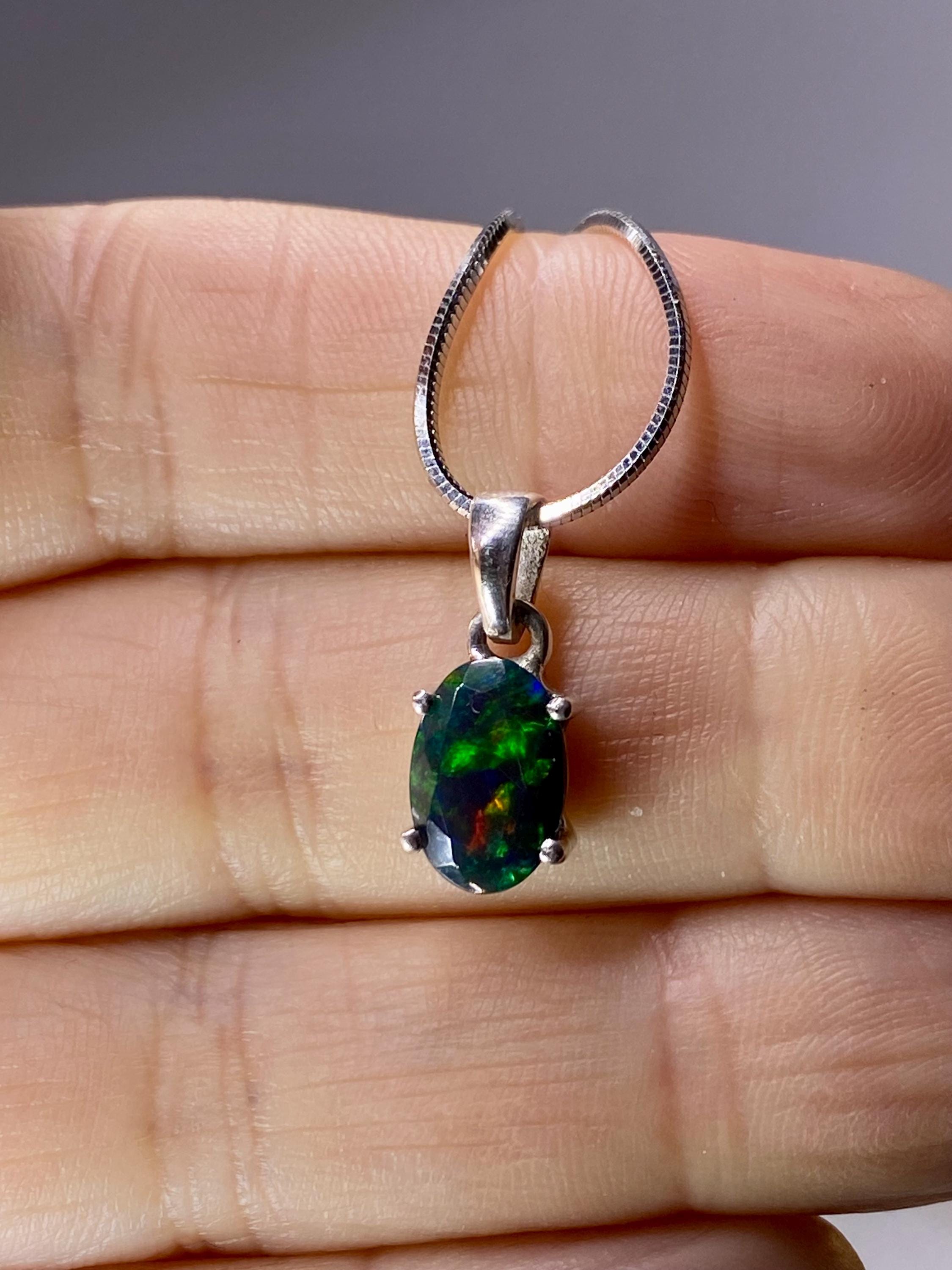 Ethiopian Chalama Black Opal and Silver Pendant