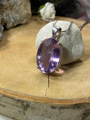 Purple Faceted Amethyst and Sterling Silver Pendant