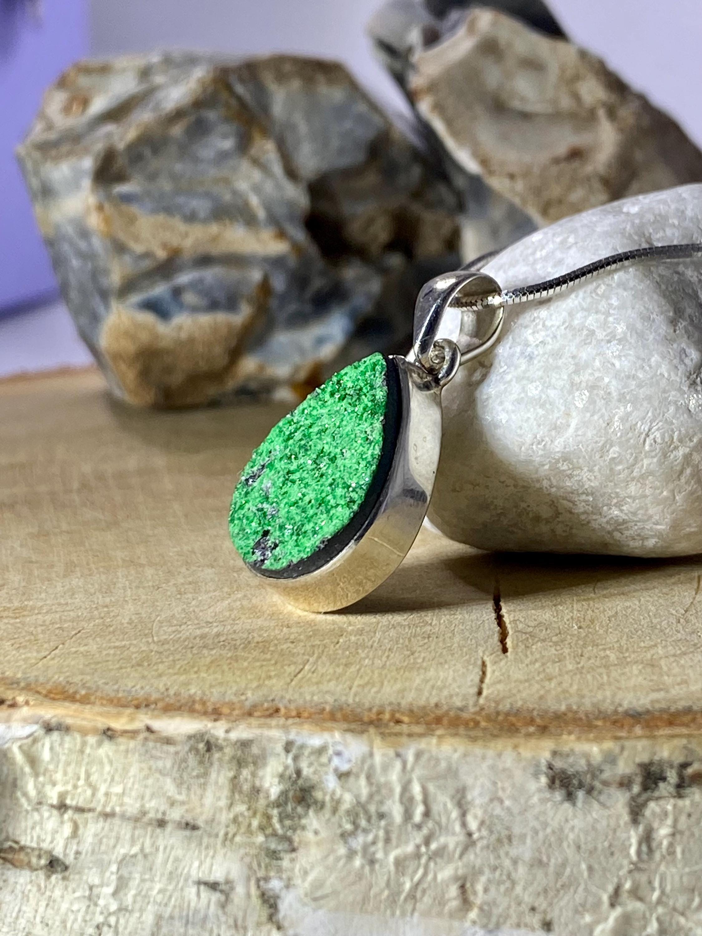 A Rare Green Garnet (Uvarovite) and Silver Pendant
