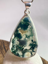 Moss Agate Silver Teardrop Pendant