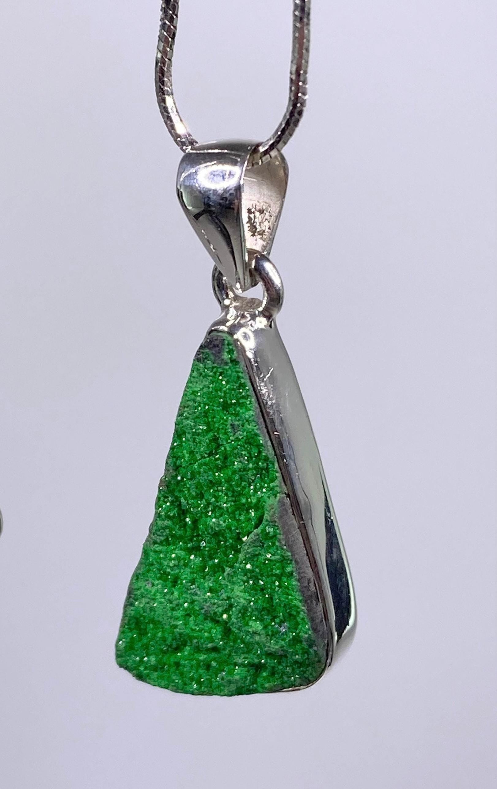 A Rare Green Garnet (Uvarovite) and Silver Pendant