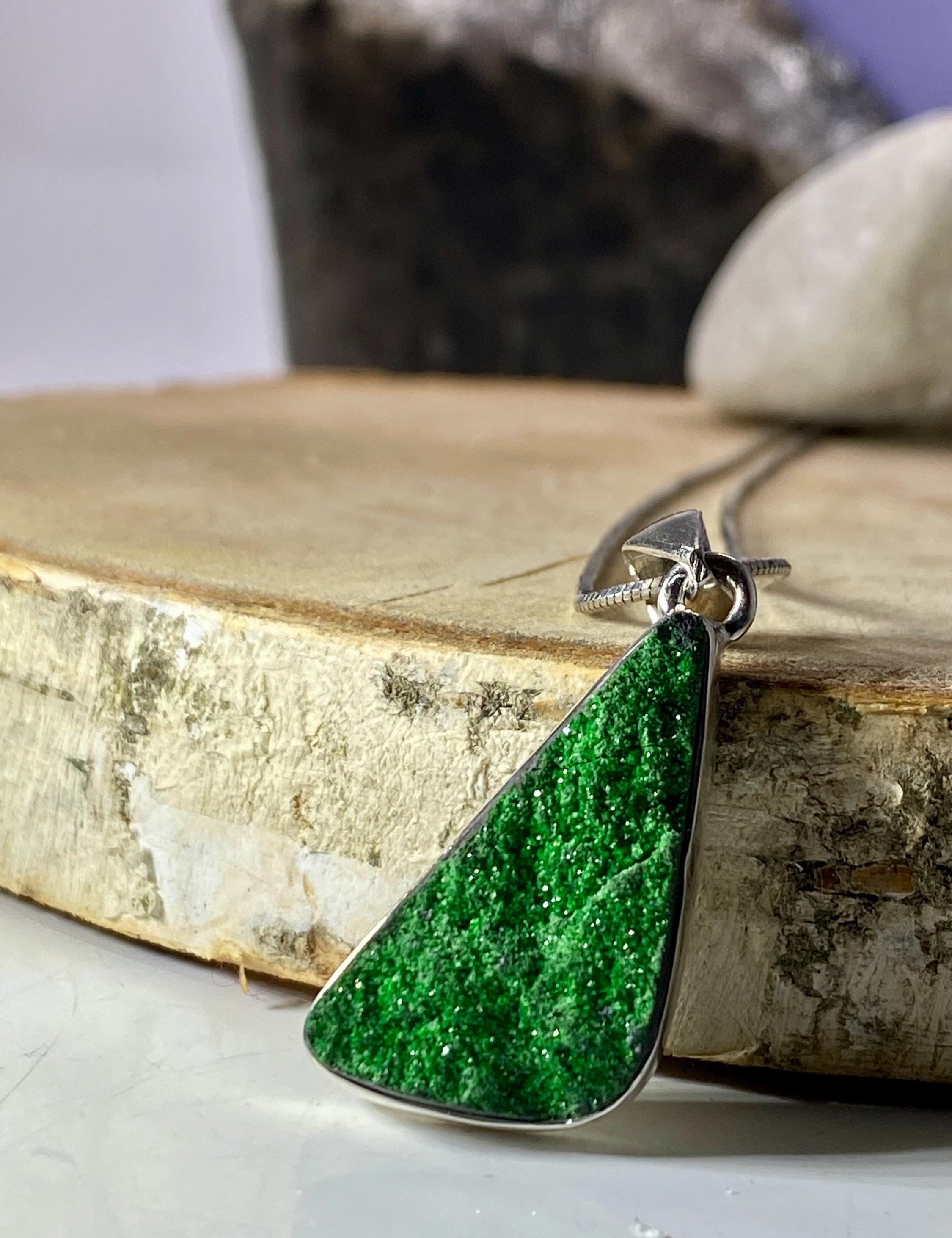 A Rare Green Garnet (Uvarovite) and Silver Pendant