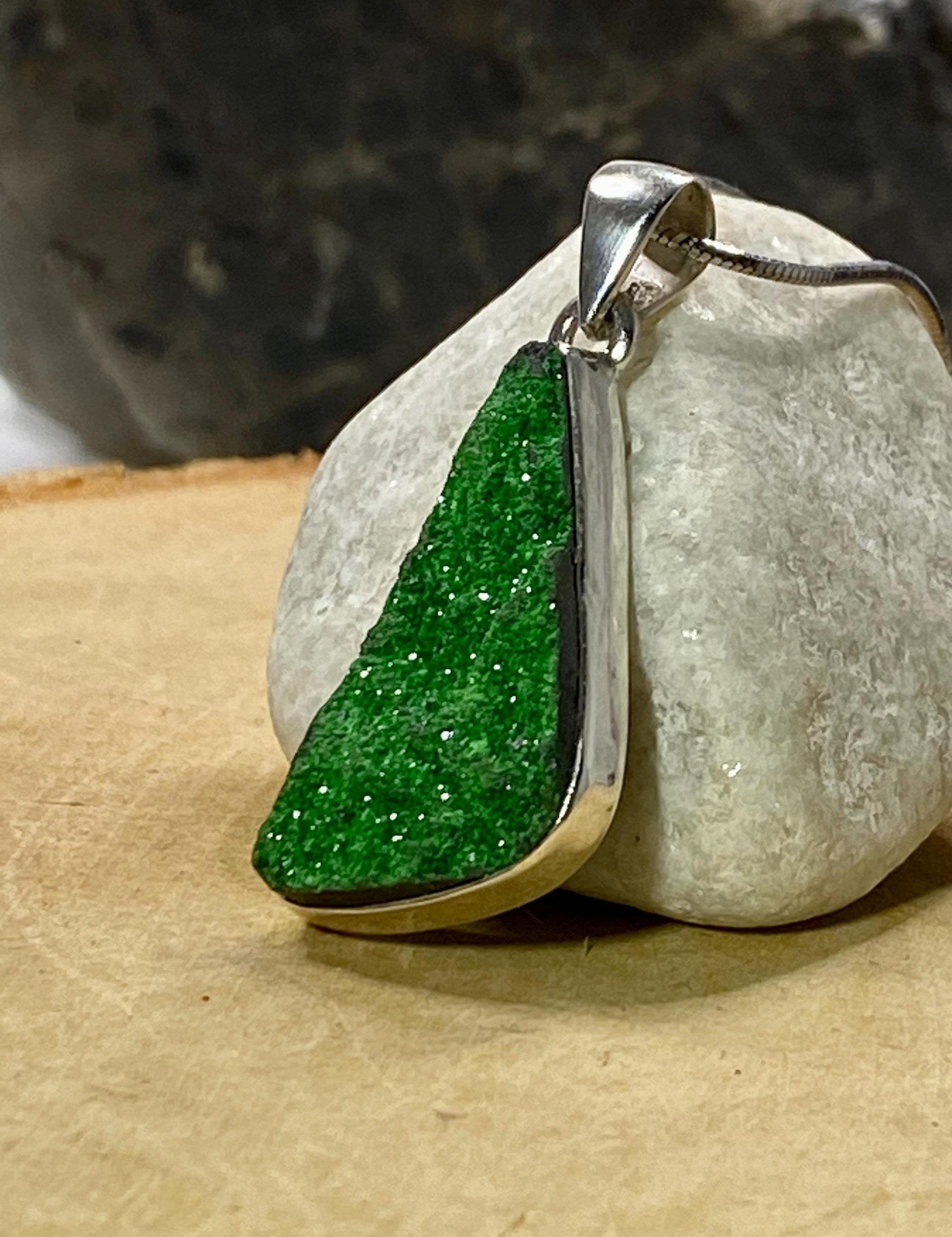 A Rare Green Garnet (Uvarovite) and Silver Pendant