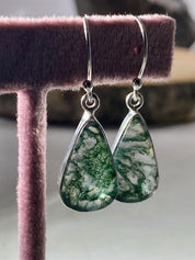 Moss Agate Silver Teardrop Earrings