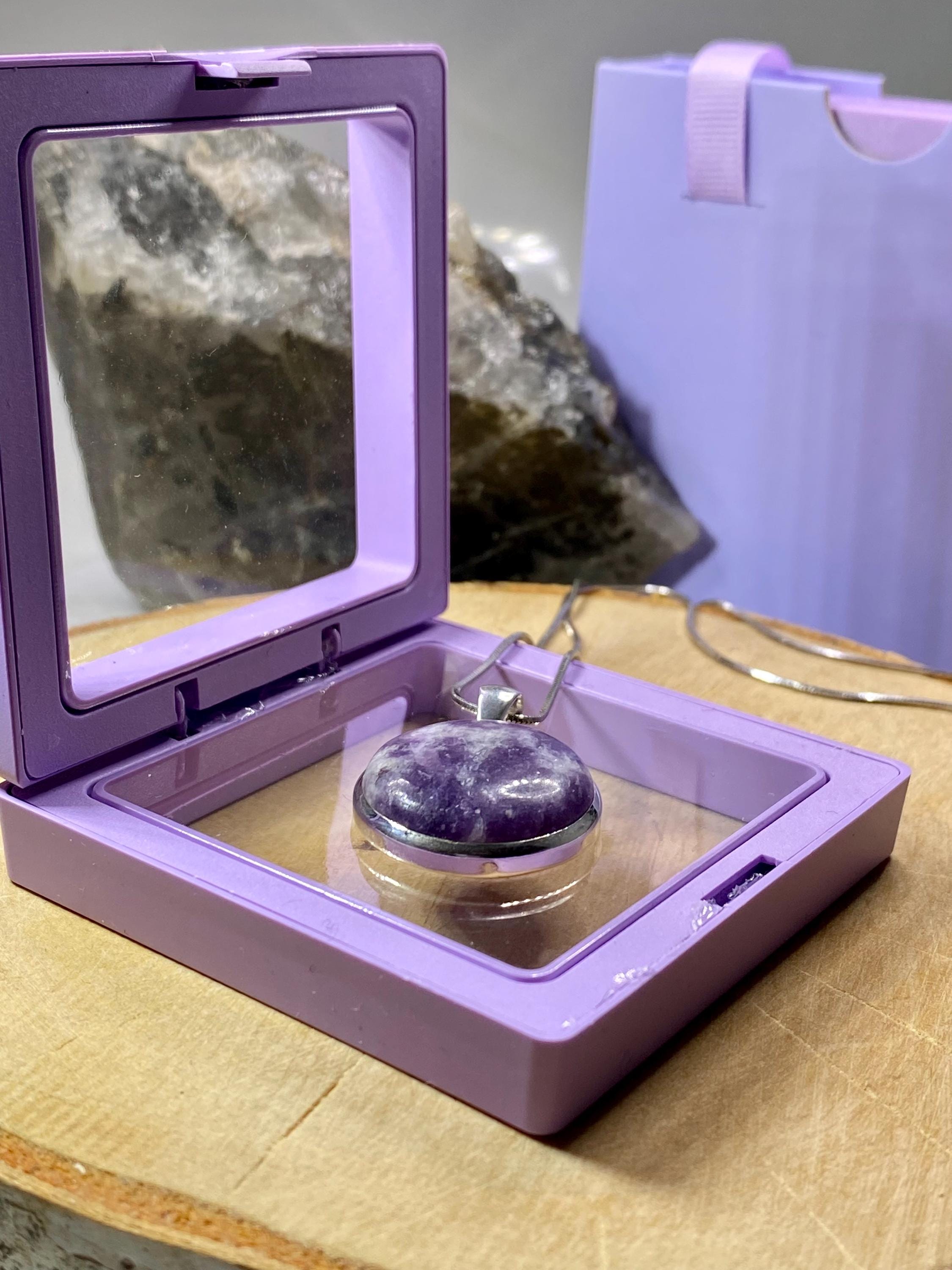 Natural Purple Lepidolite and Silver Pendant