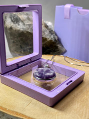 Natural Purple Lepidolite and Silver Pendant