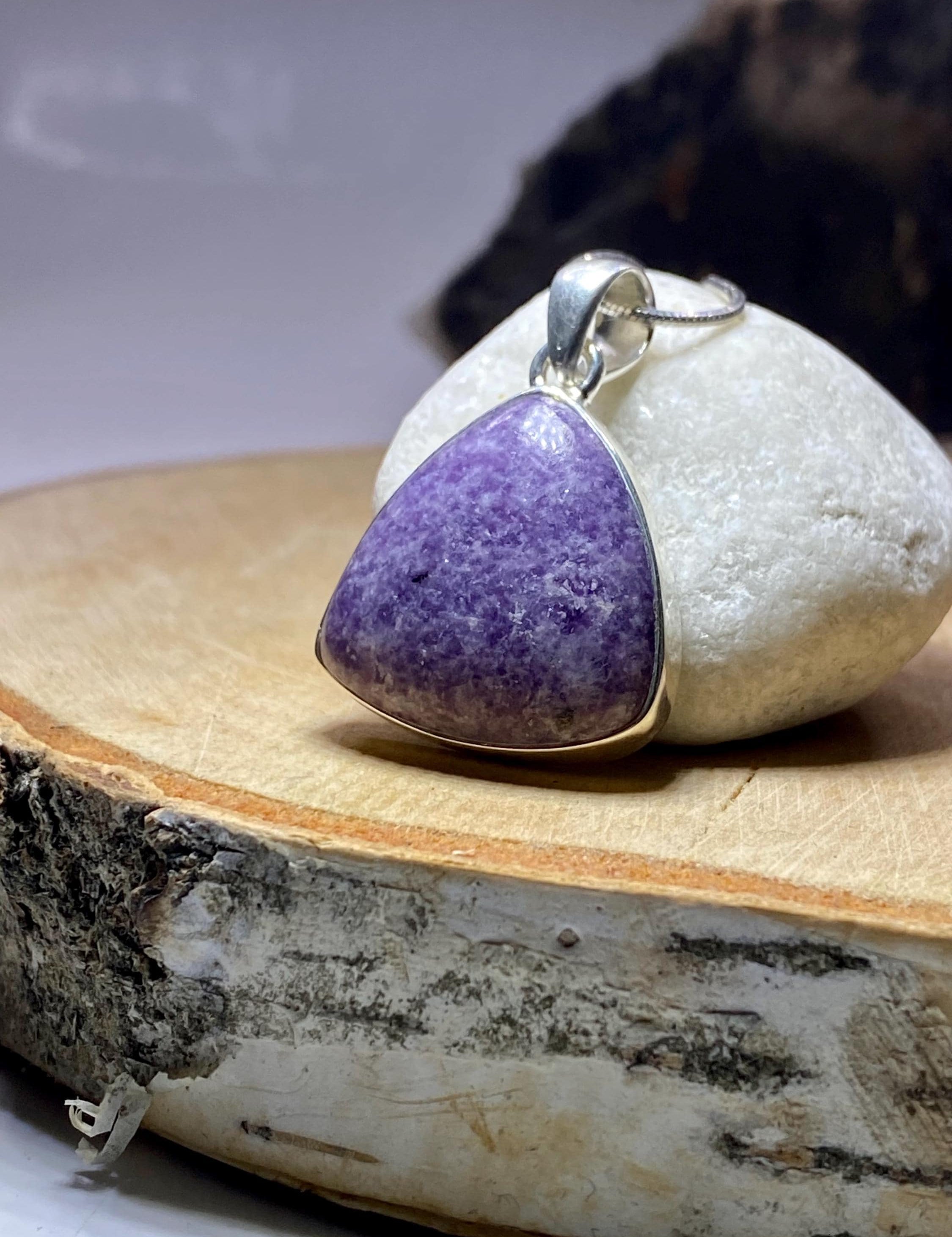 Natural Lepidolite and Silver Pendant
