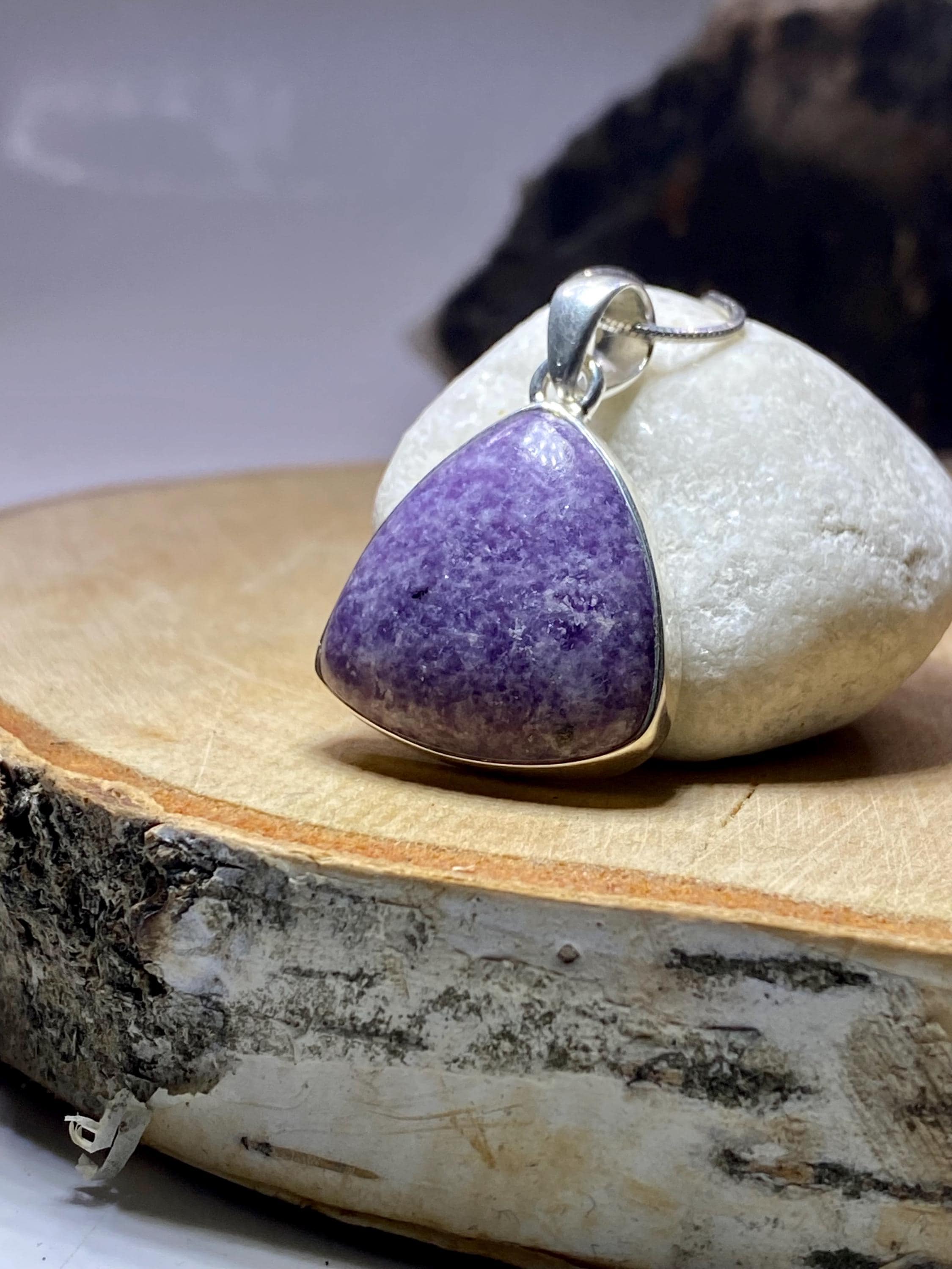 Natural Lepidolite and Silver Pendant