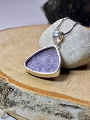 Natural Lepidolite and Silver Pendant