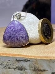 Natural Lepidolite and Silver Pendant