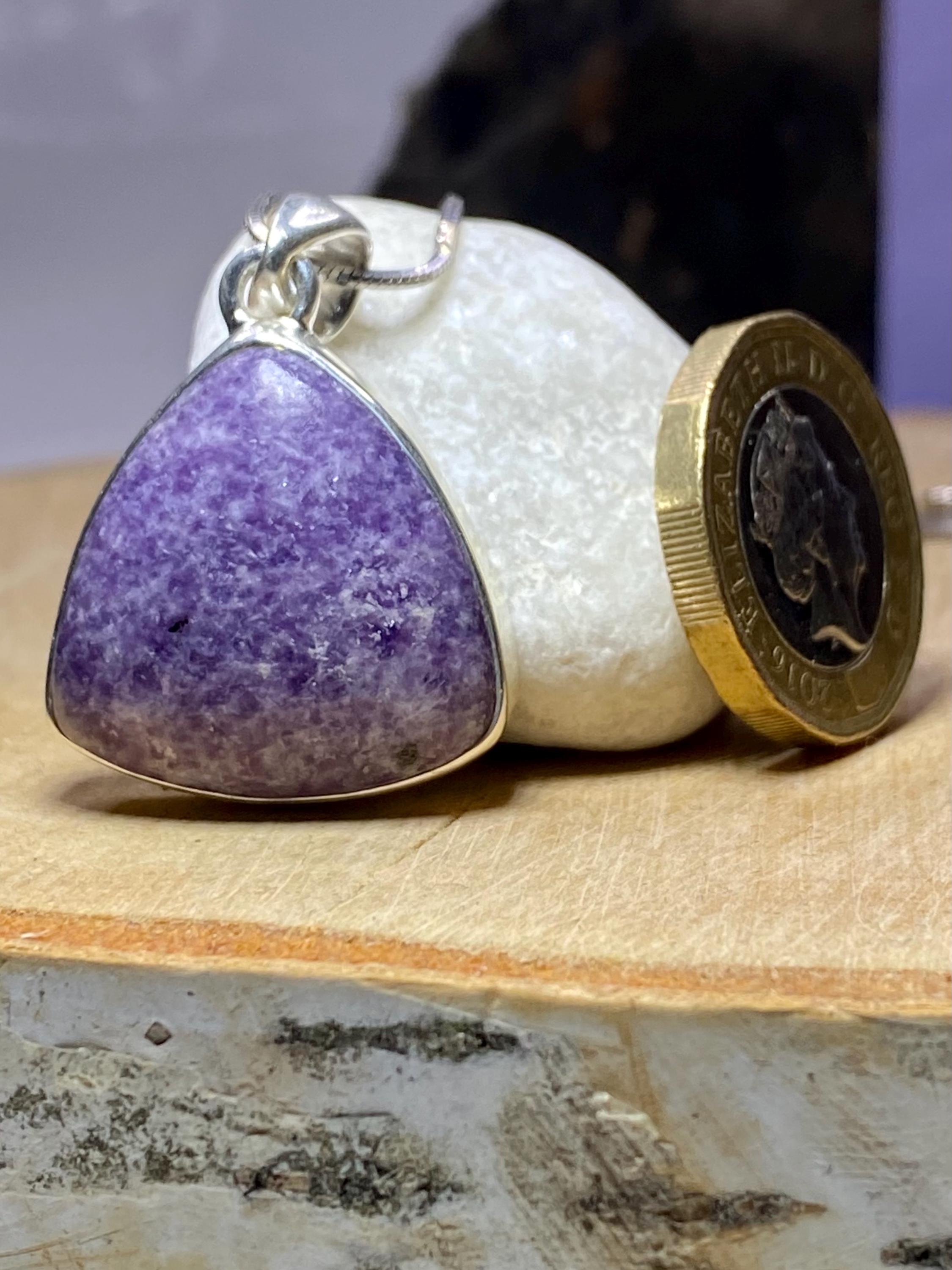 Natural Lepidolite and Silver Pendant