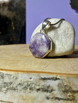 Natural Lepidolite and  Silver Pendant