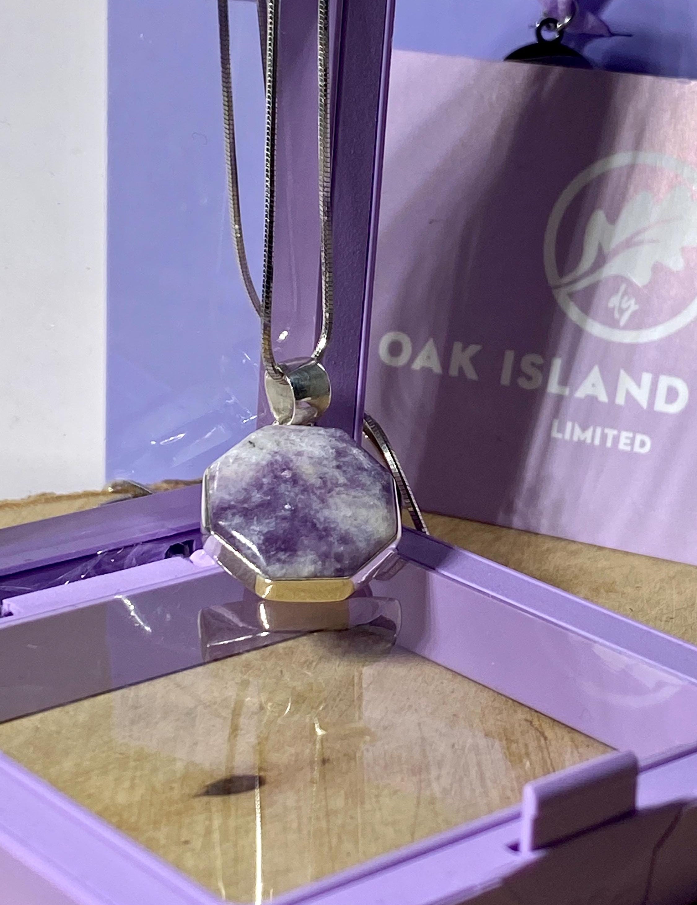Natural Lepidolite and Silver Pendant