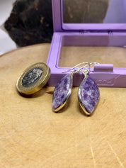 Natural Lepidolite Silver Dangle Earrings