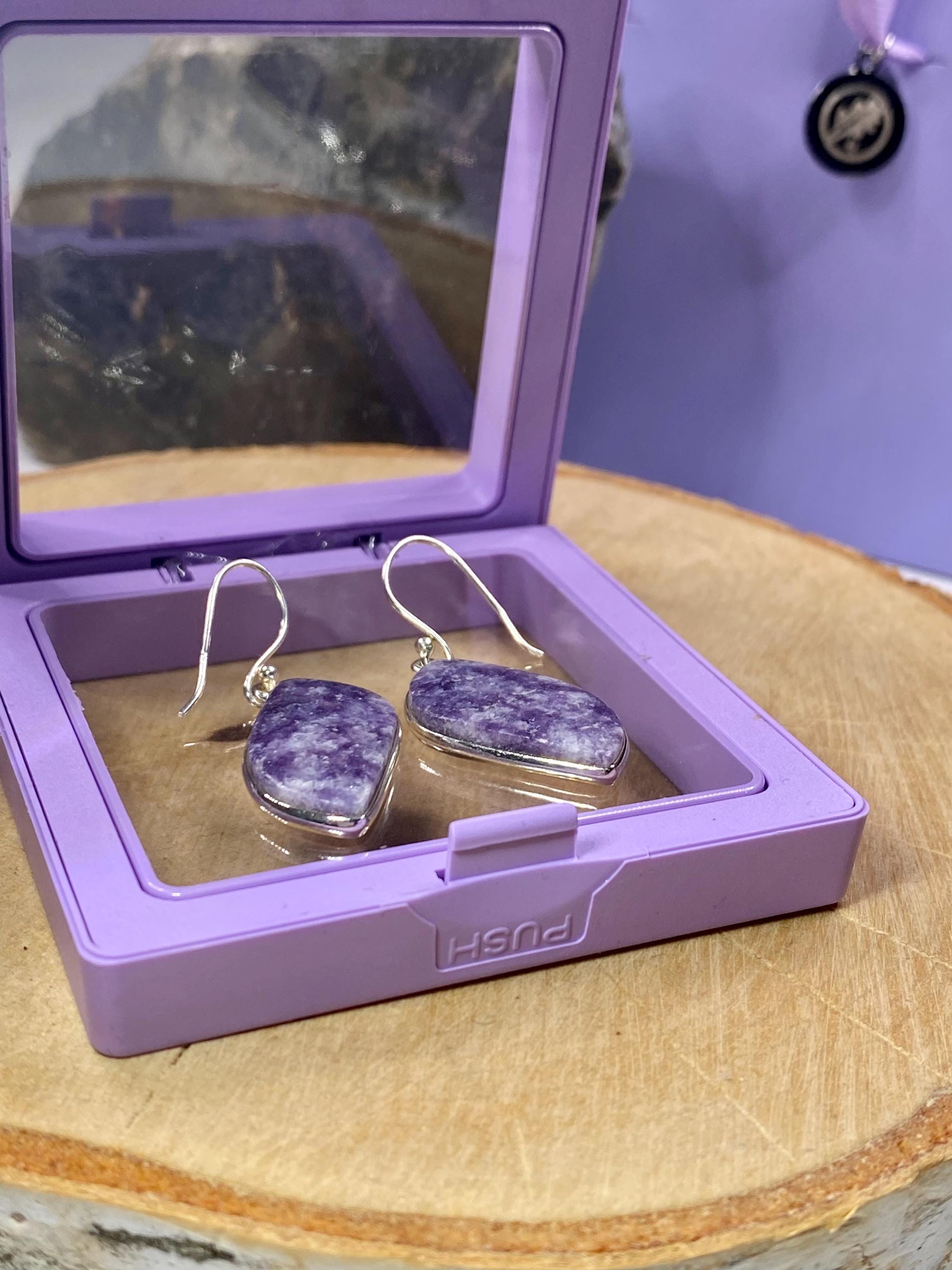 Natural Lepidolite Silver Dangle Earrings
