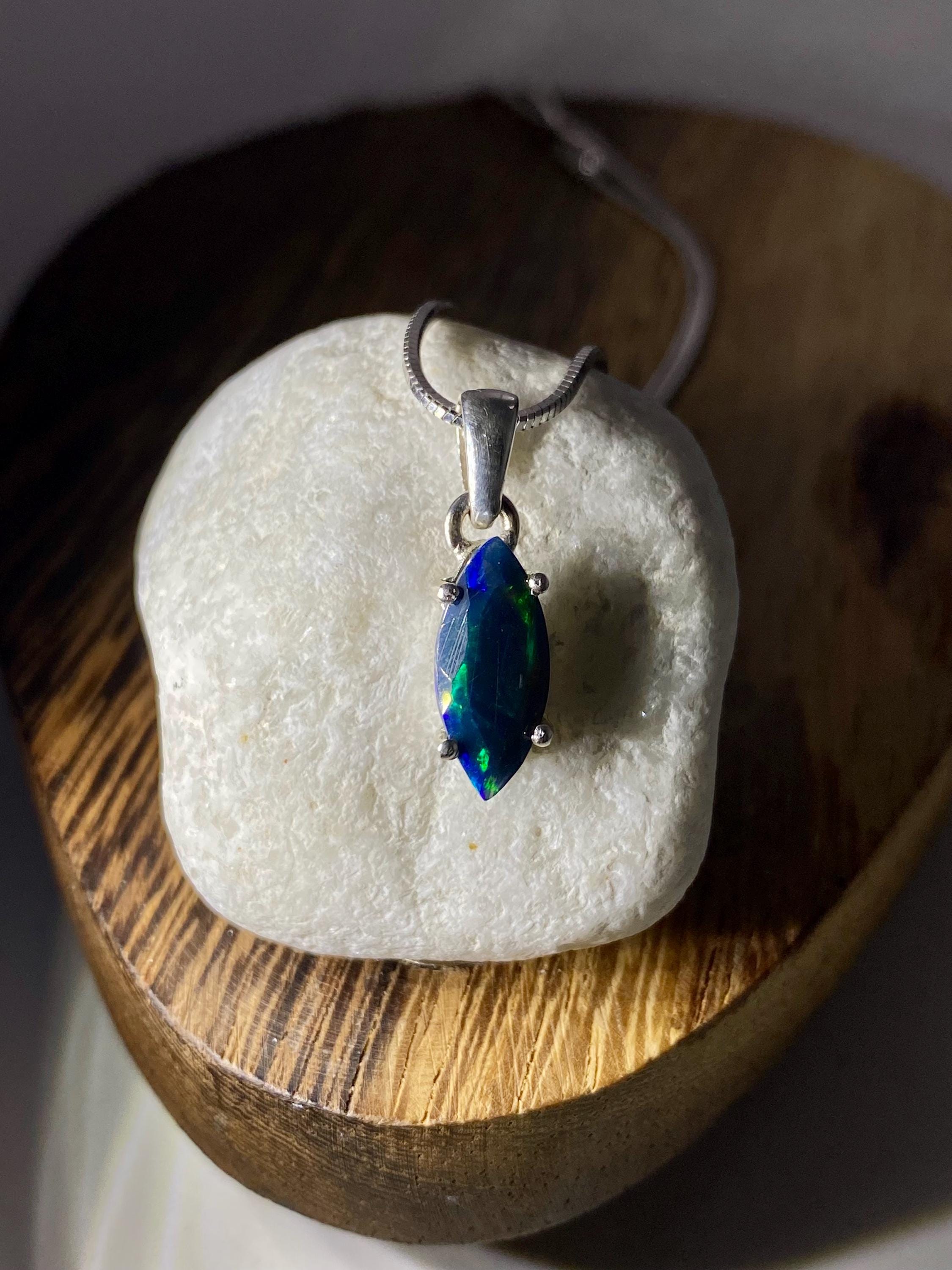 Natural Black Ethiopian Chalama Opal and Silver Pendant