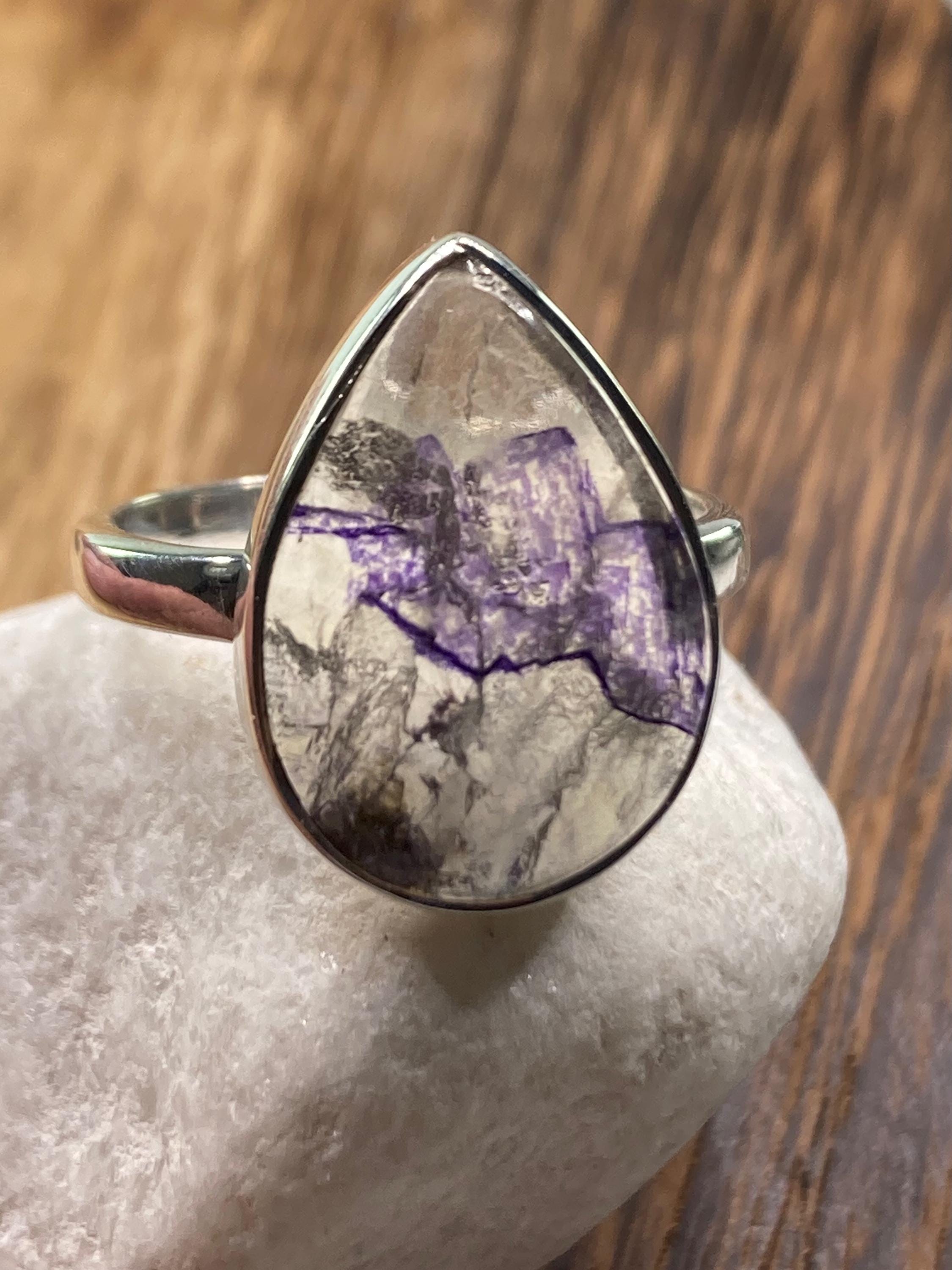 Blue John Silver Teardrop Ring - Extremely Rare