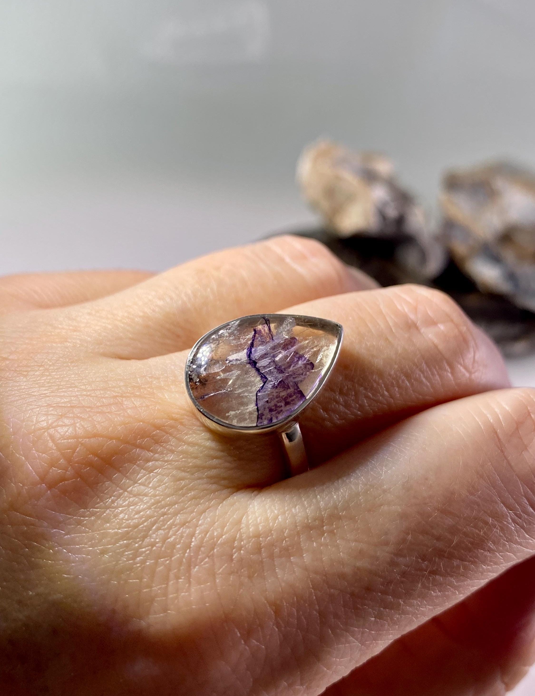 Blue John Silver Teardrop Ring - Extremely Rare