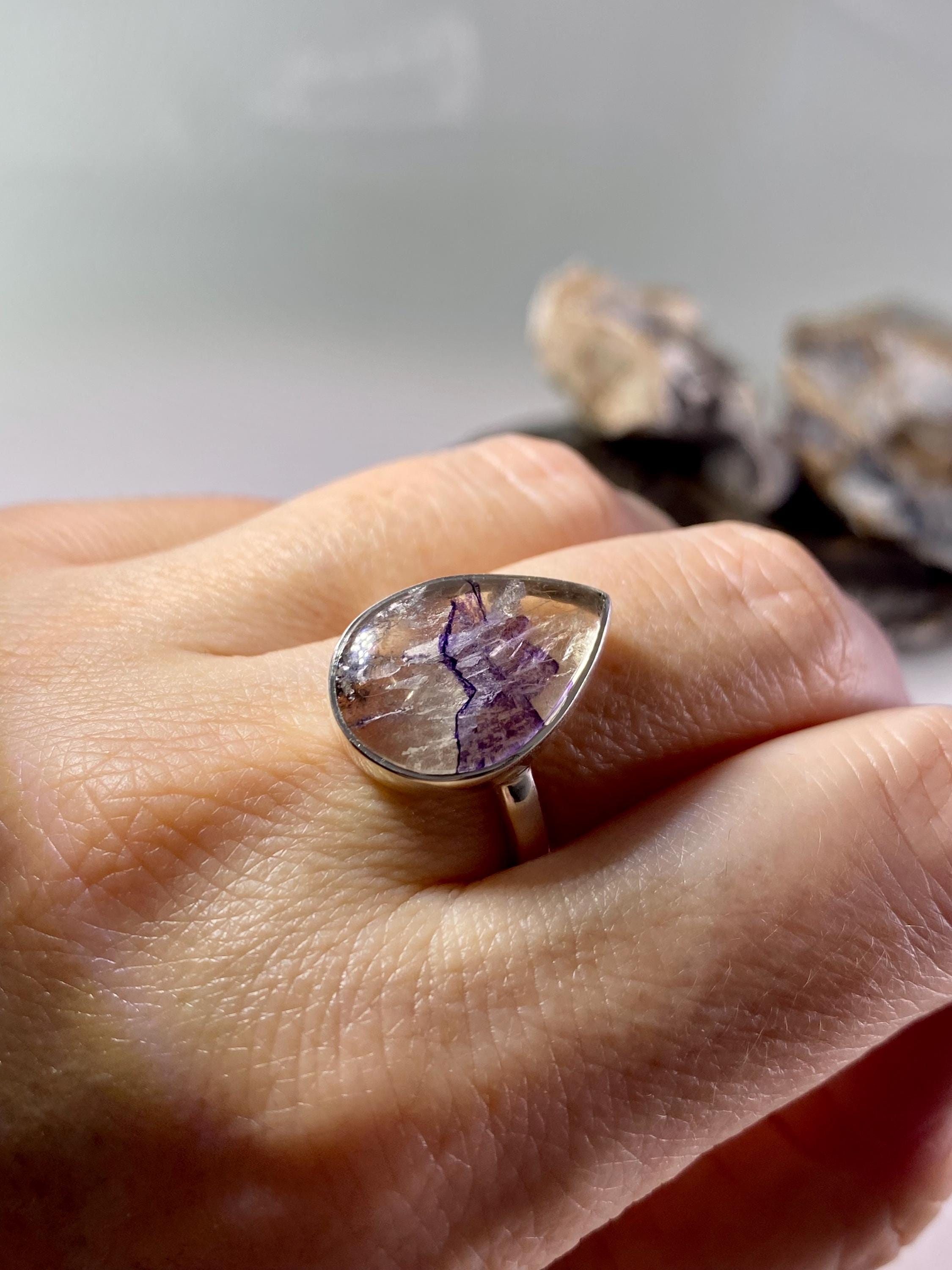 Blue John Silver Teardrop Ring - Extremely Rare