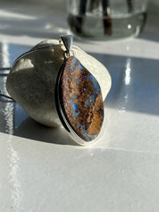 Marquise Cut Natural Australian Boulder Opal Sterling Silver Pendant