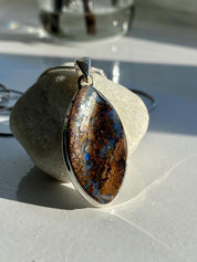 Marquise Cut Natural Australian Boulder Opal Sterling Silver Pendant