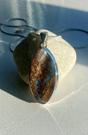 Marquise Cut Natural Australian Boulder Opal Sterling Silver Pendant
