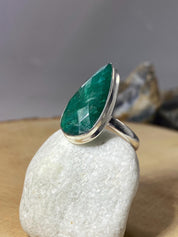 Faceted Raw Emerald Sterling Silver Ring