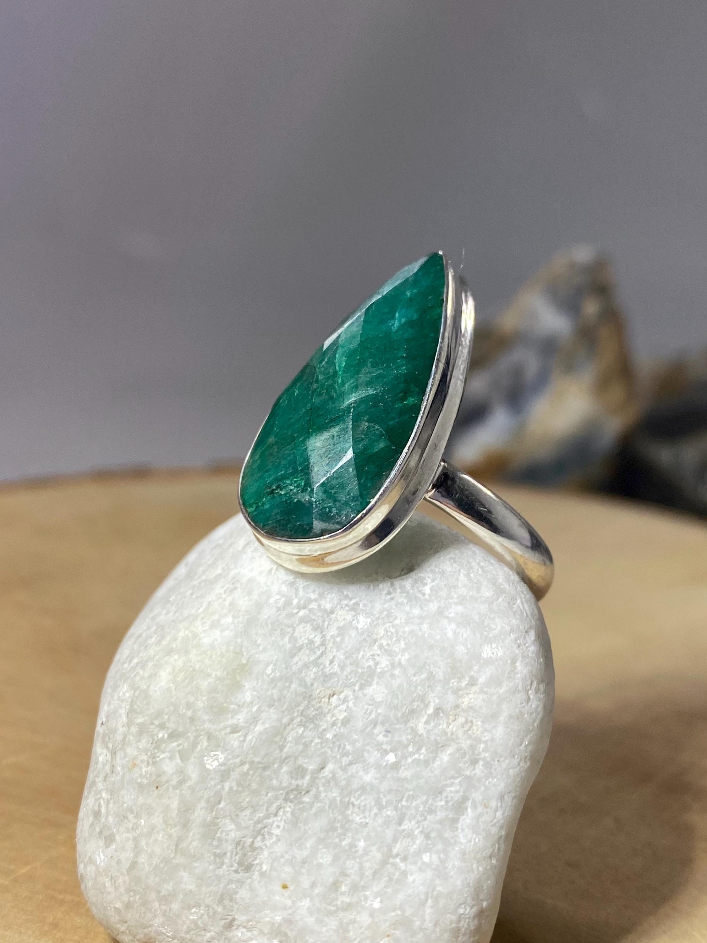 Faceted Raw Emerald Sterling Silver Ring