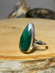 Faceted Raw Emerald Sterling Silver Ring