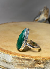 Faceted Raw Emerald Sterling Silver Ring