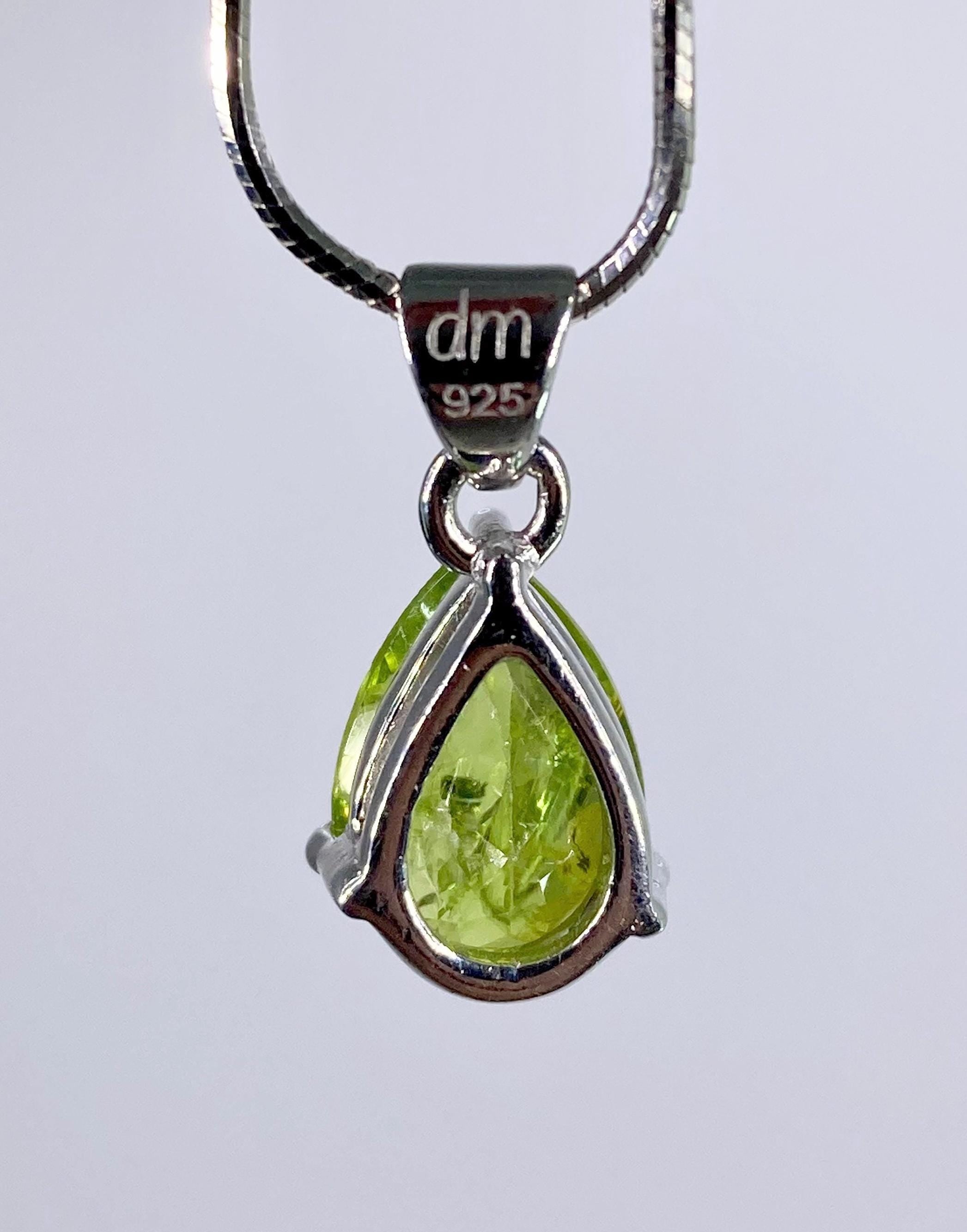 Natural Peridot and Silver Teardop Pendant.