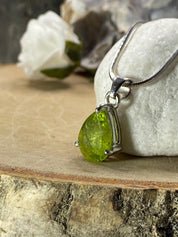 Natural Peridot and Silver Teardop Pendant.