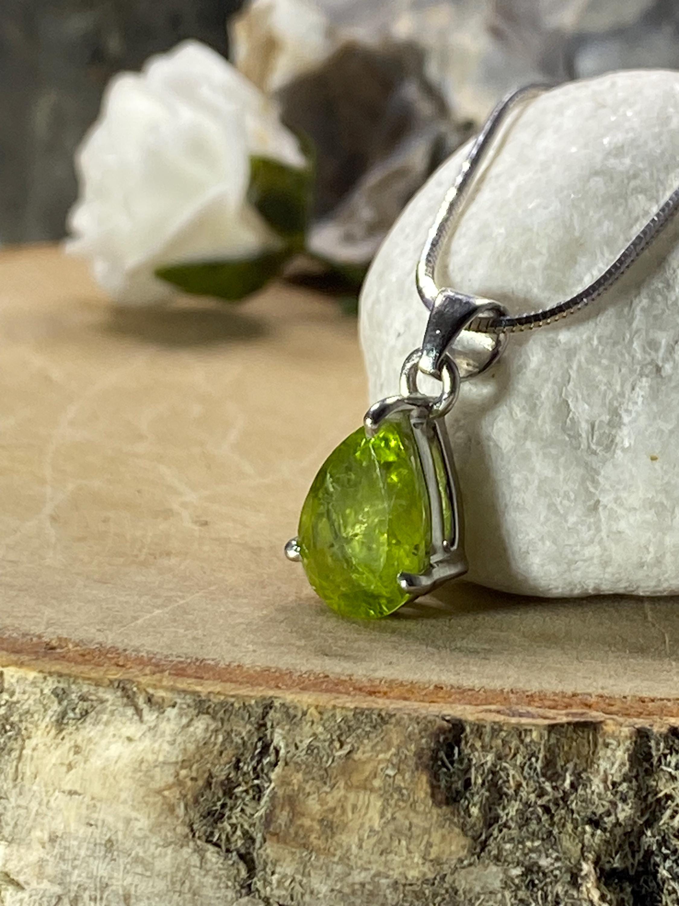 Natural Peridot and Silver Teardop Pendant.
