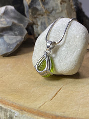 Natural Peridot and Silver Teardop Pendant.