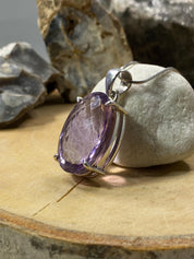 Purple Faceted Amethyst and Sterling Silver Pendant