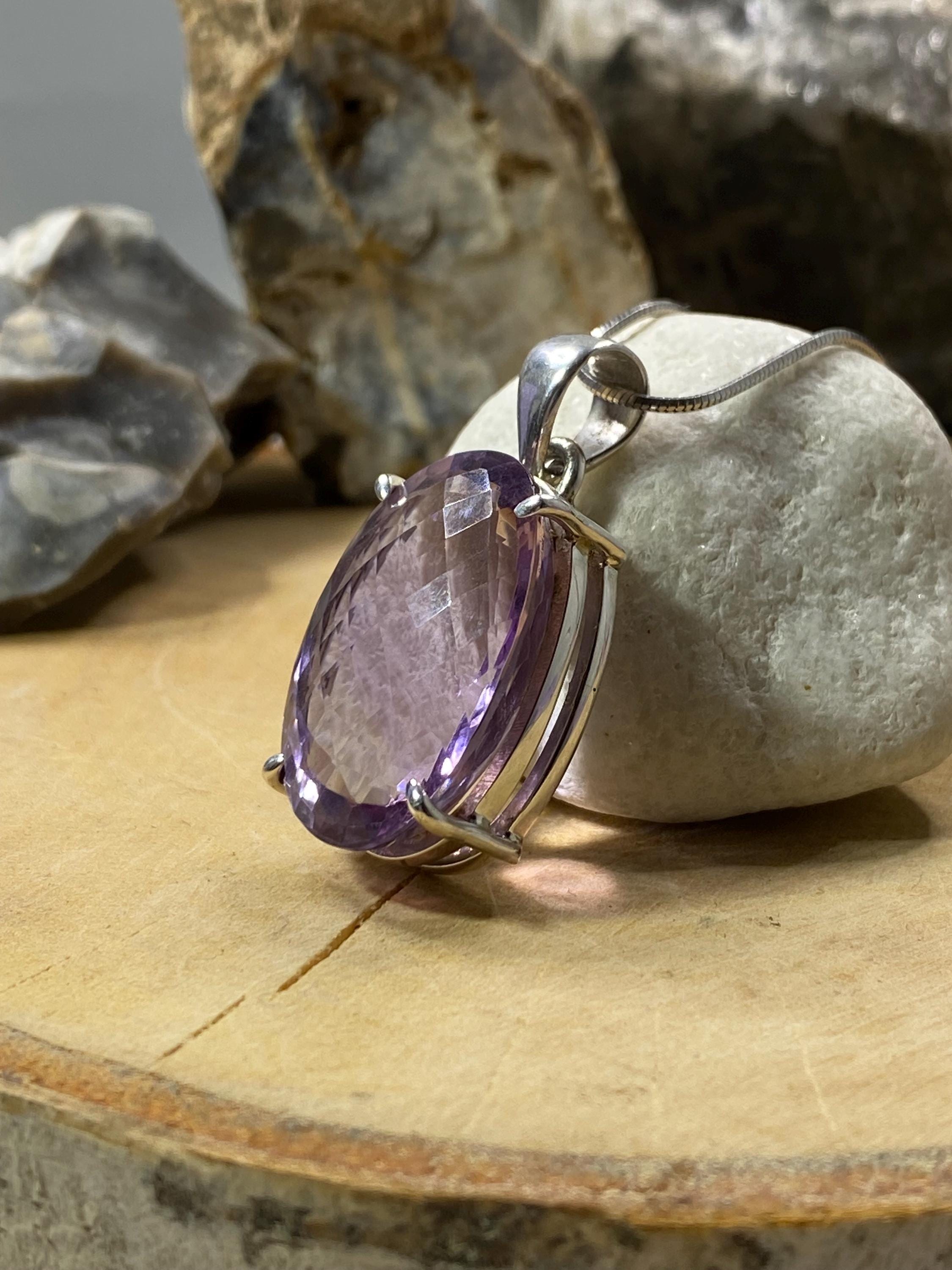 Purple Faceted Amethyst and Sterling Silver Pendant