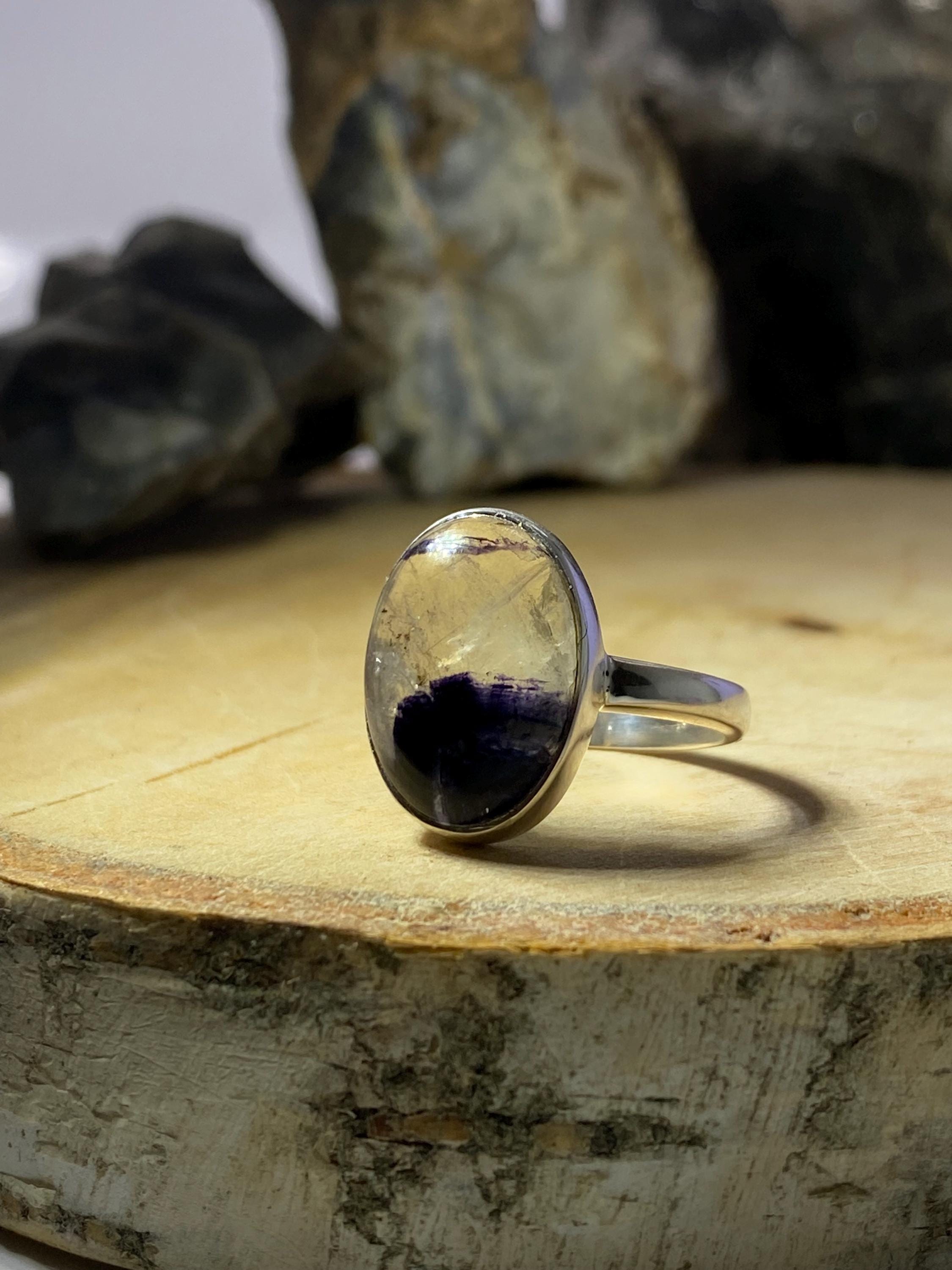 Blue John Silver Oval Ring - Extremely Rare