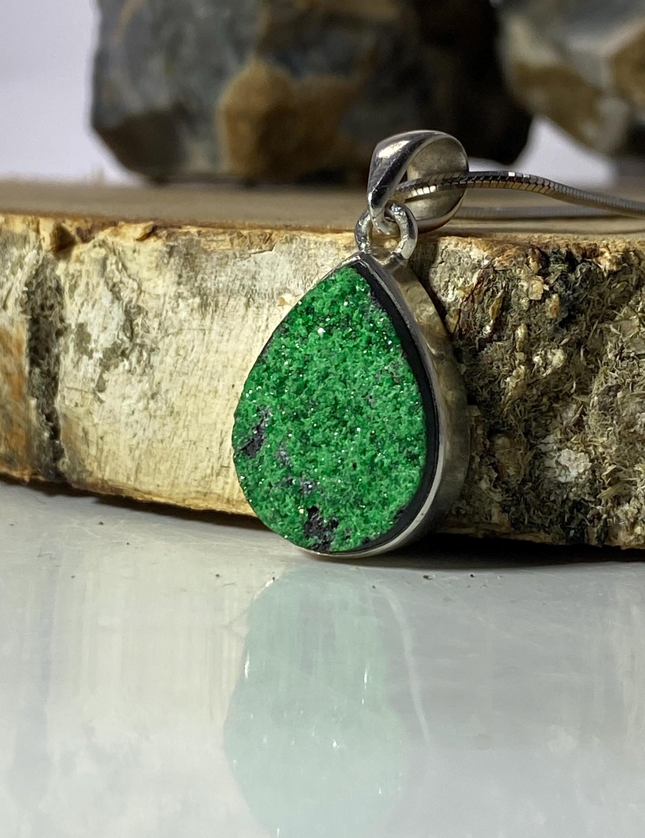 A Rare Green Garnet (Uvarovite) and Silver Pendant