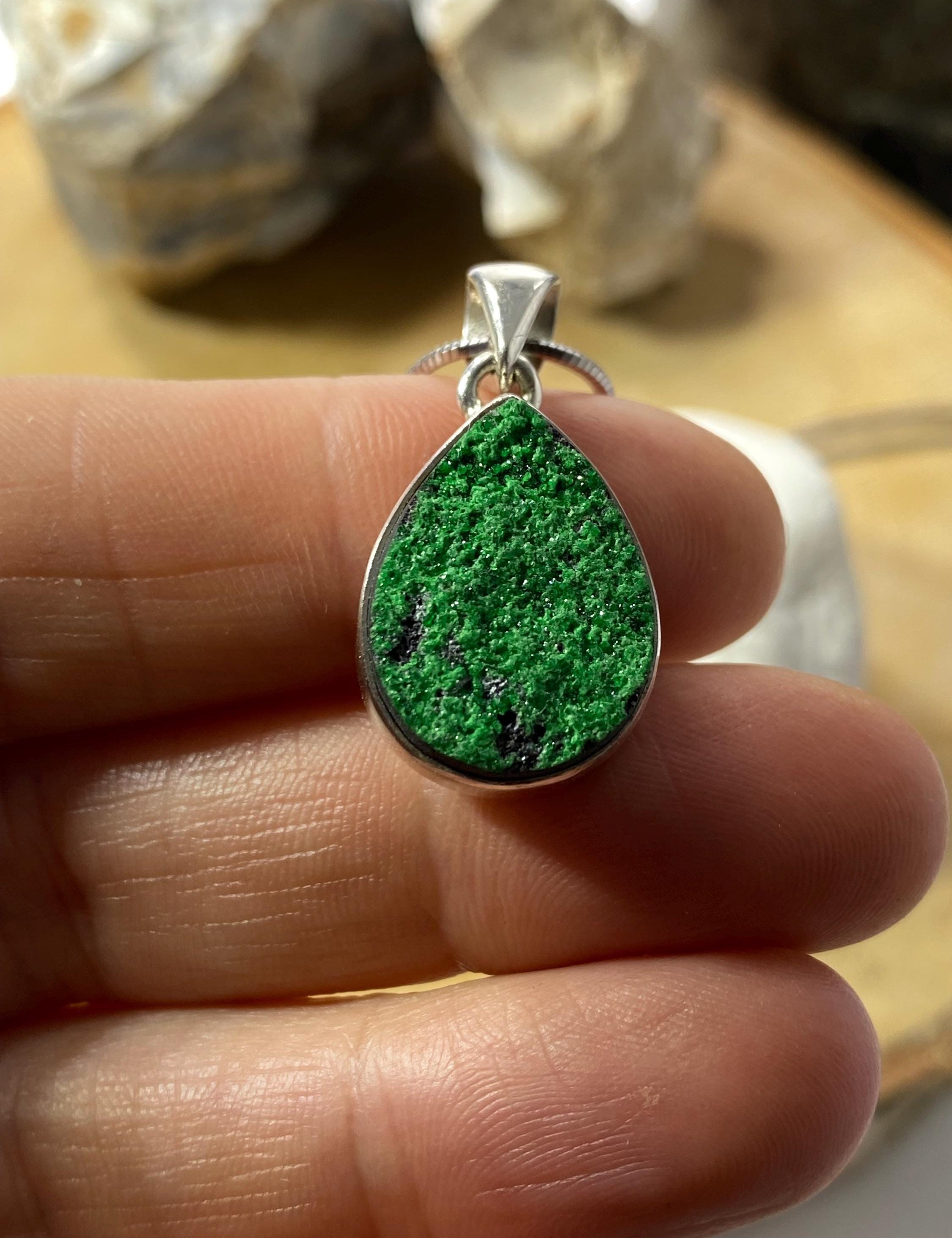 A Rare Green Garnet (Uvarovite) and Silver Pendant
