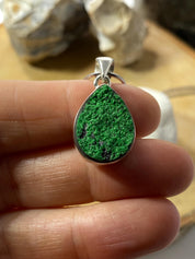 A Rare Green Garnet (Uvarovite) 925 Sterling Silver Teardrop Pendant