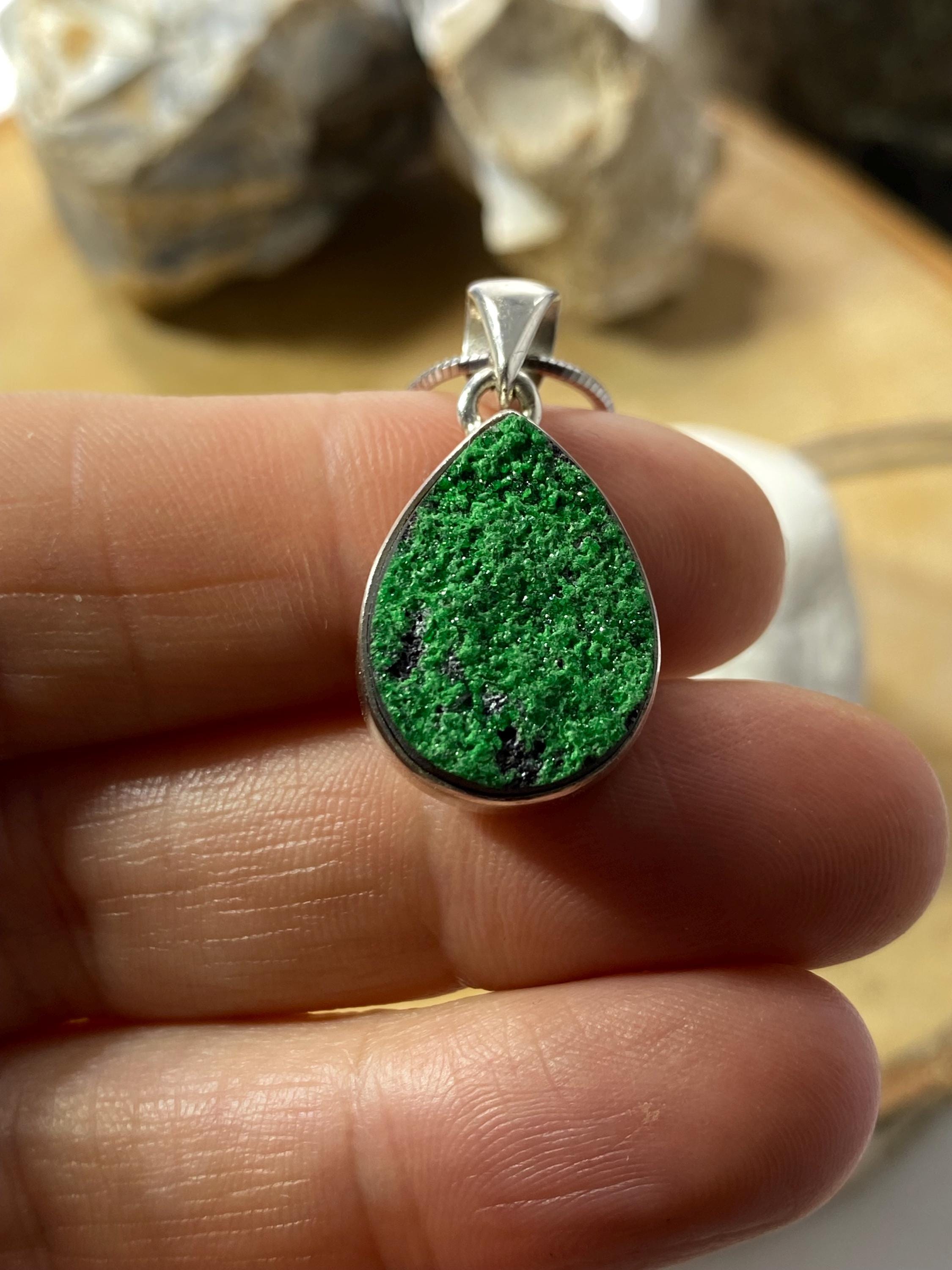 A Rare Green Garnet (Uvarovite) 925 Sterling Silver Teardrop Pendant