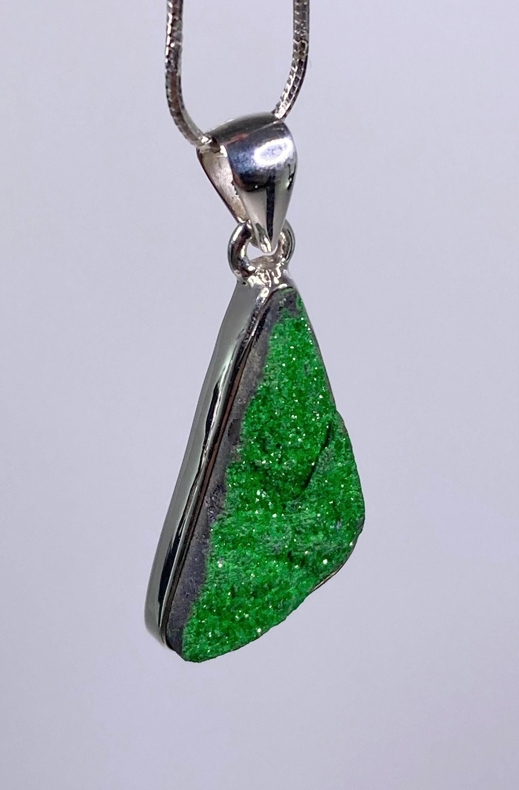 A Rare Green Garnet (Uvarovite) and Silver Pendant