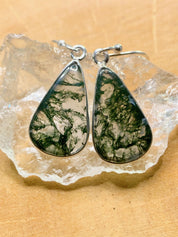 Moss Agate Silver Teardrop Earrings