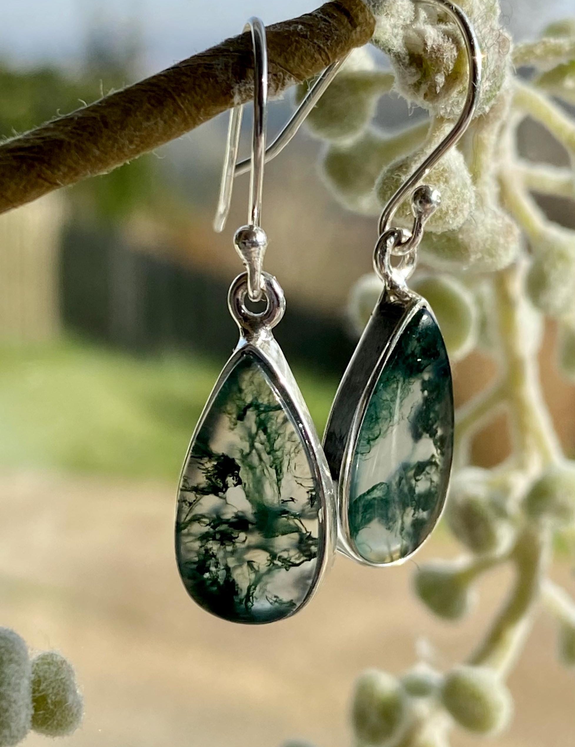 Moss Agate Silver Earrings