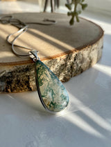 Moss Agate Silver Teardrop Pendant