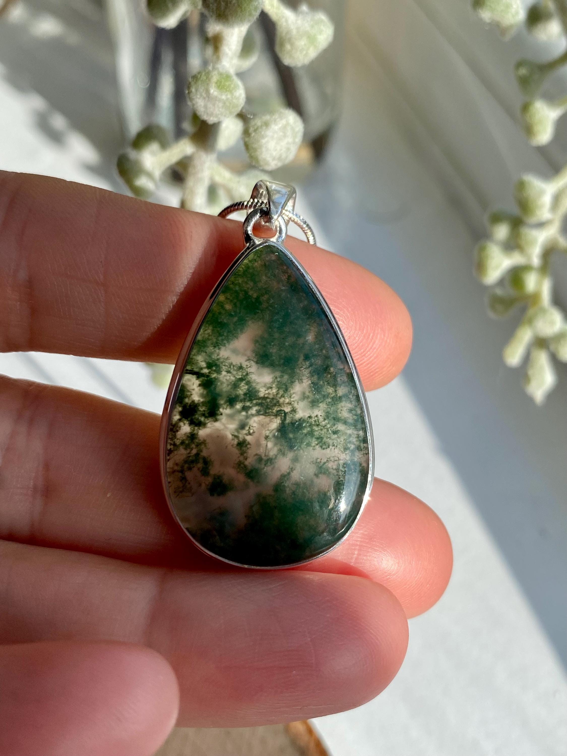 Moss Agate Silver Pendant