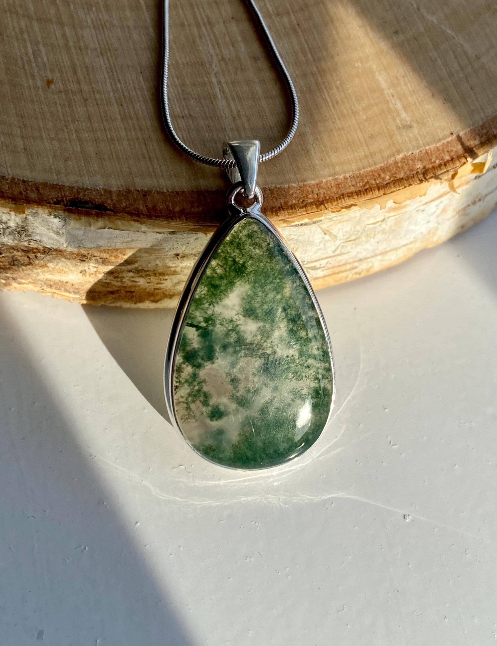 Moss Agate Silver Pendant